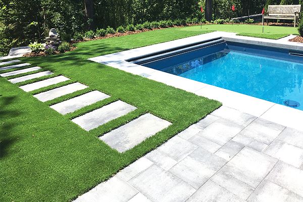 Swimming pool decking putting green